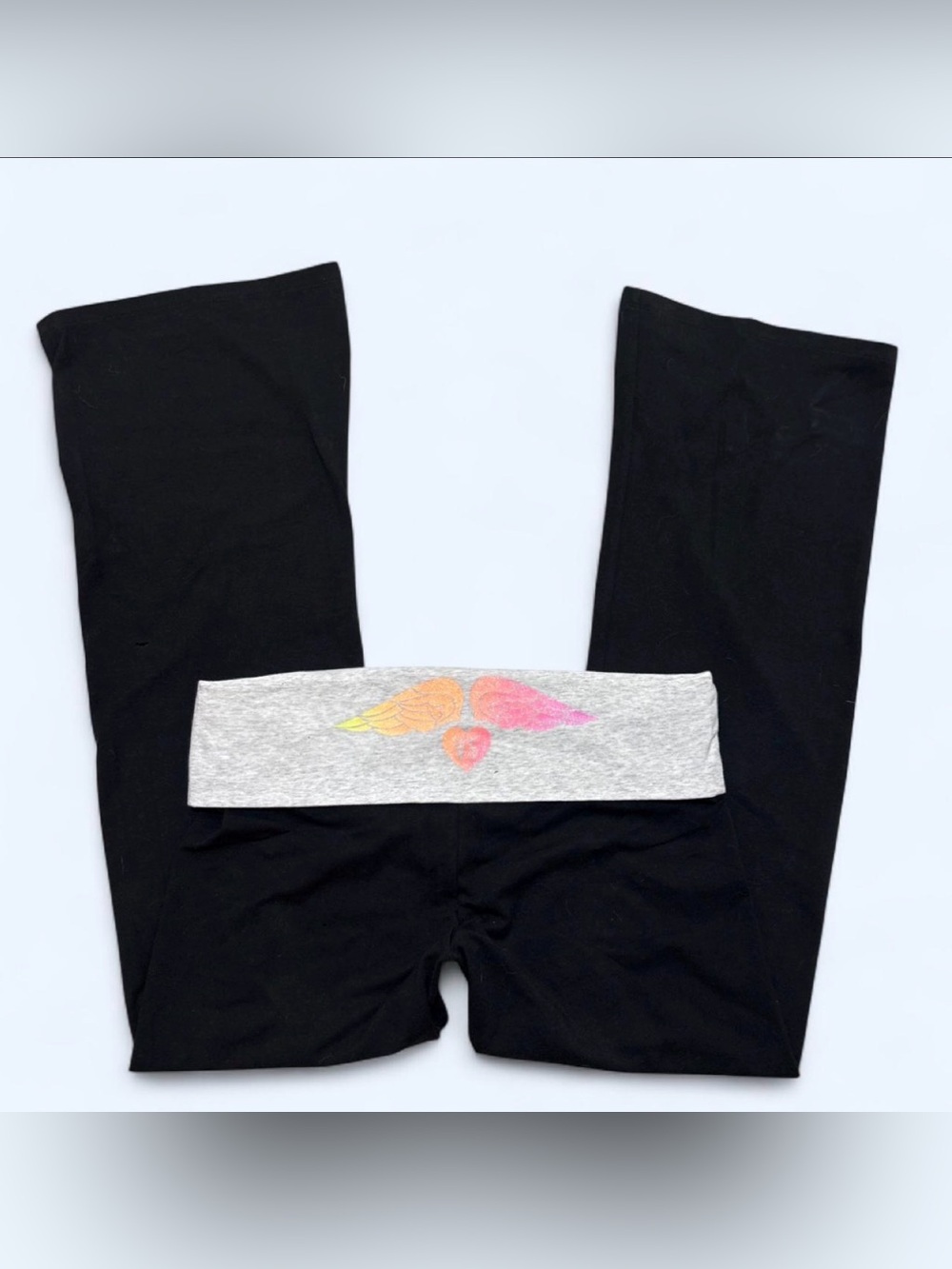 Victoria's Secret Black Leggings with Gray Rainbow Wing Waistband